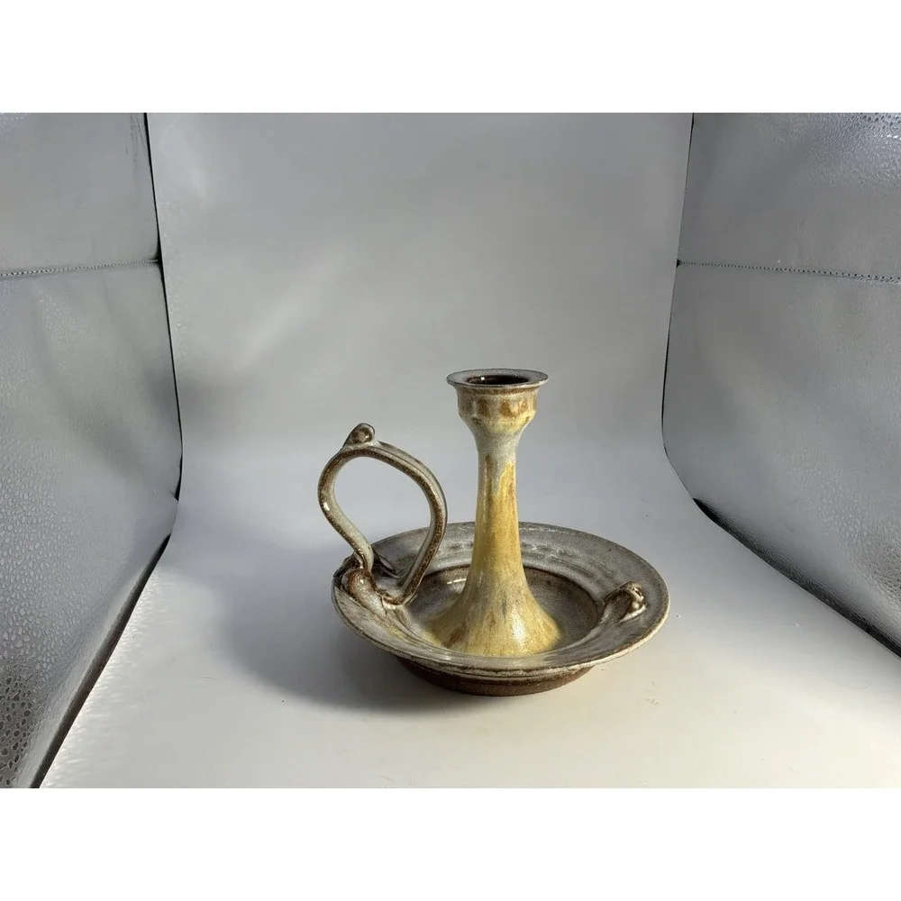 Handmade Stoneware Pottery Chamberstick‎ Candle Holder
